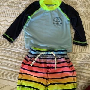 Worn Once Baby Gap swim trunks and rash guard